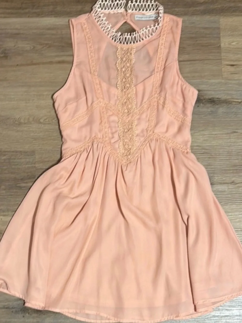Paper Crane Blush Pink Lace-Trim Boho Babydoll Sleeveless Mini Dress - Picture 2 of 6